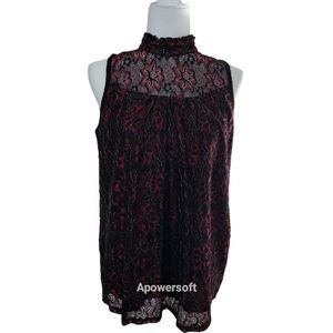 NWOT Shannon Ford New York Maroon Floral Lace Illusion High Neckline Top